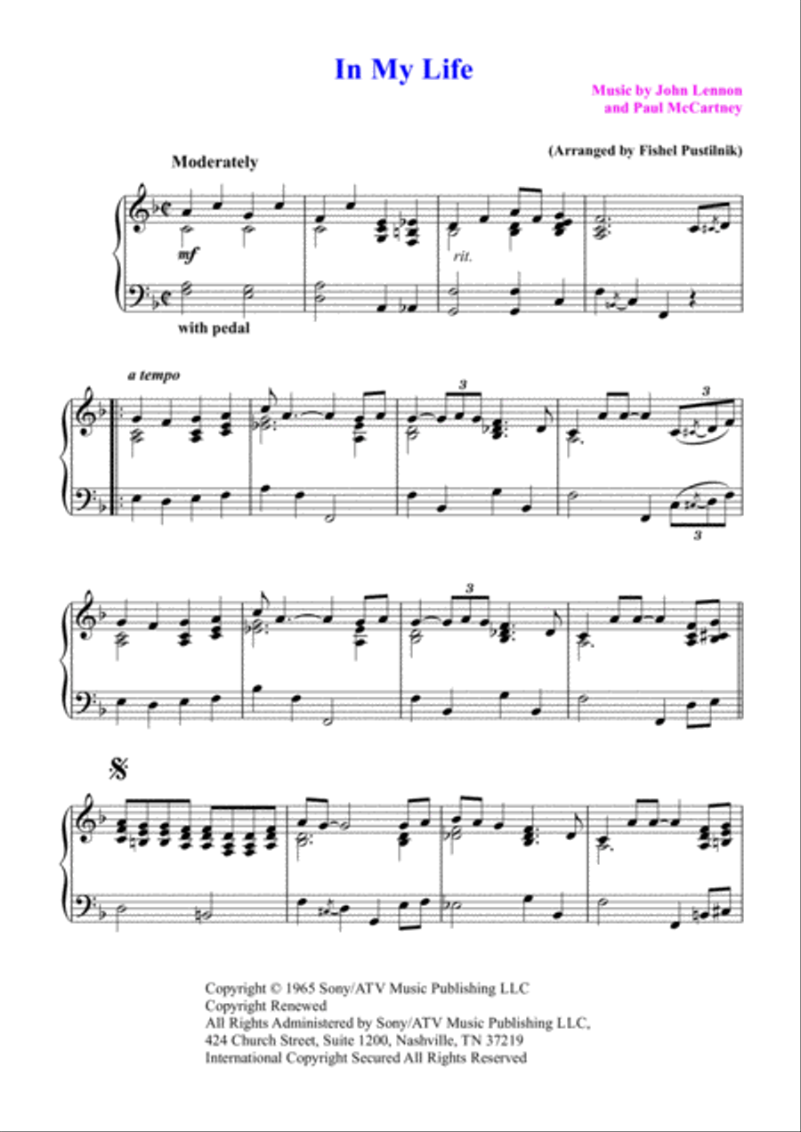 In My Life Piano Solo scores gallery preview page 2