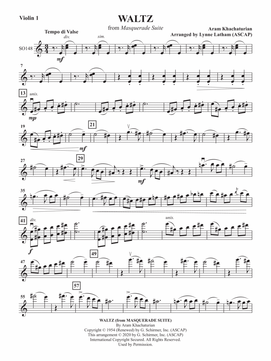 Waltz (from Masquerade Suite) - Violin 1 String Orchestra scores gallery preview page 1