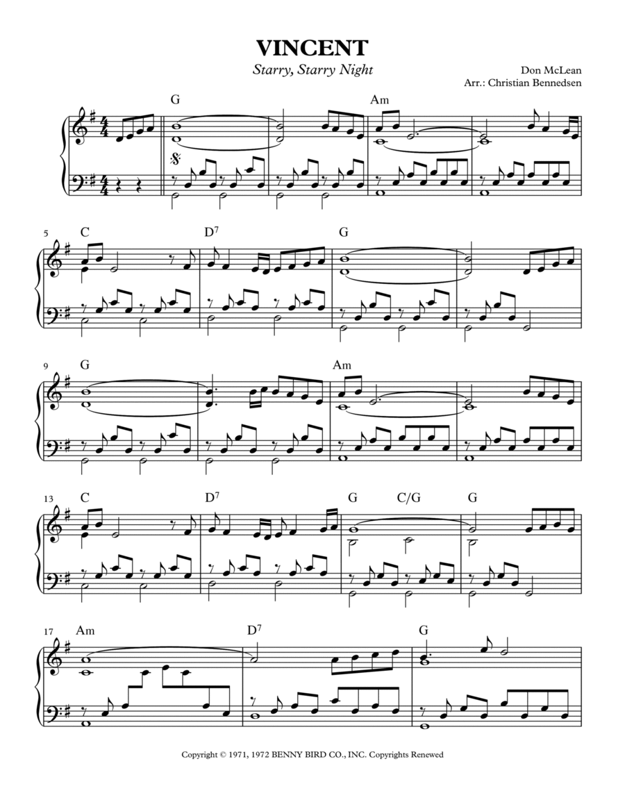 Vincent (Starry Starry Night) Piano Solo scores gallery preview page 1