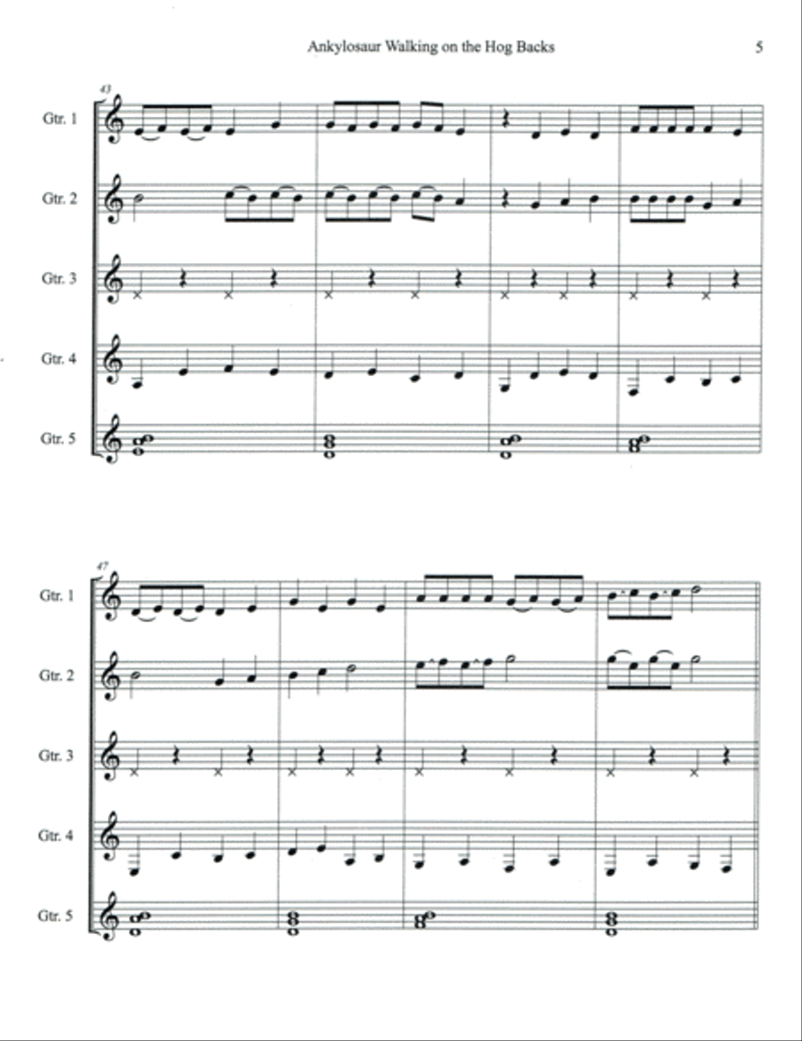 Ankylosaur Walking on the Hog Backs Guitar Ensemble scores gallery preview page 6