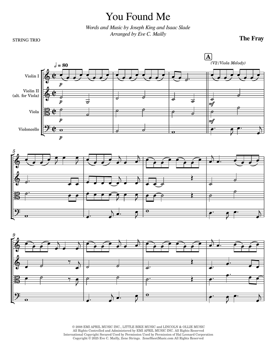 You Found Me String Trio scores gallery preview page 1