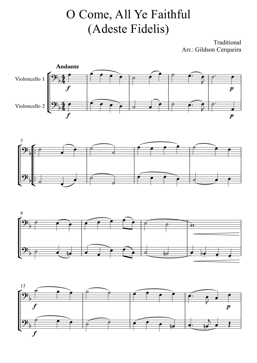 O Come, All Ye Faithful (Adeste Fidelis) String Duet scores gallery preview page 1