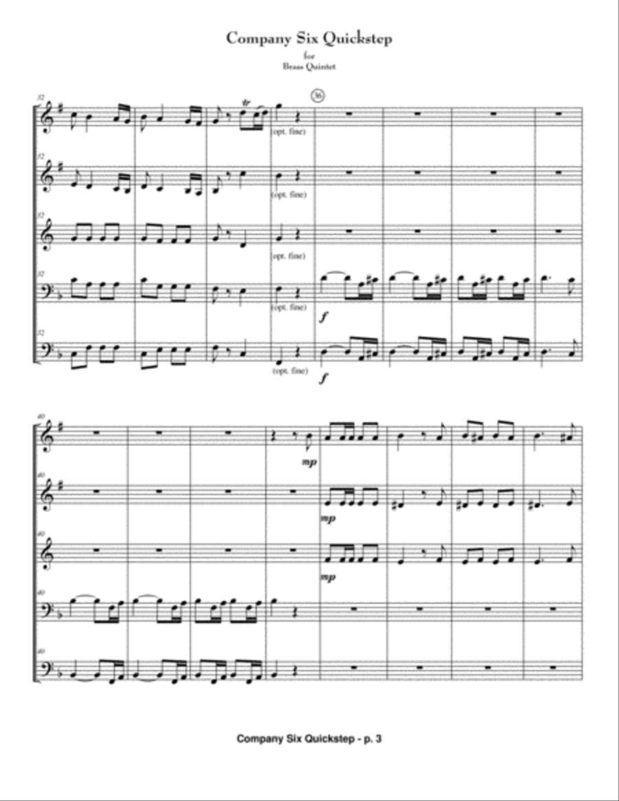 Company 6 Quickstep by C.S. Grafulla - Brass Quintet from the Civil War Brass Quintet scores gallery preview page 4