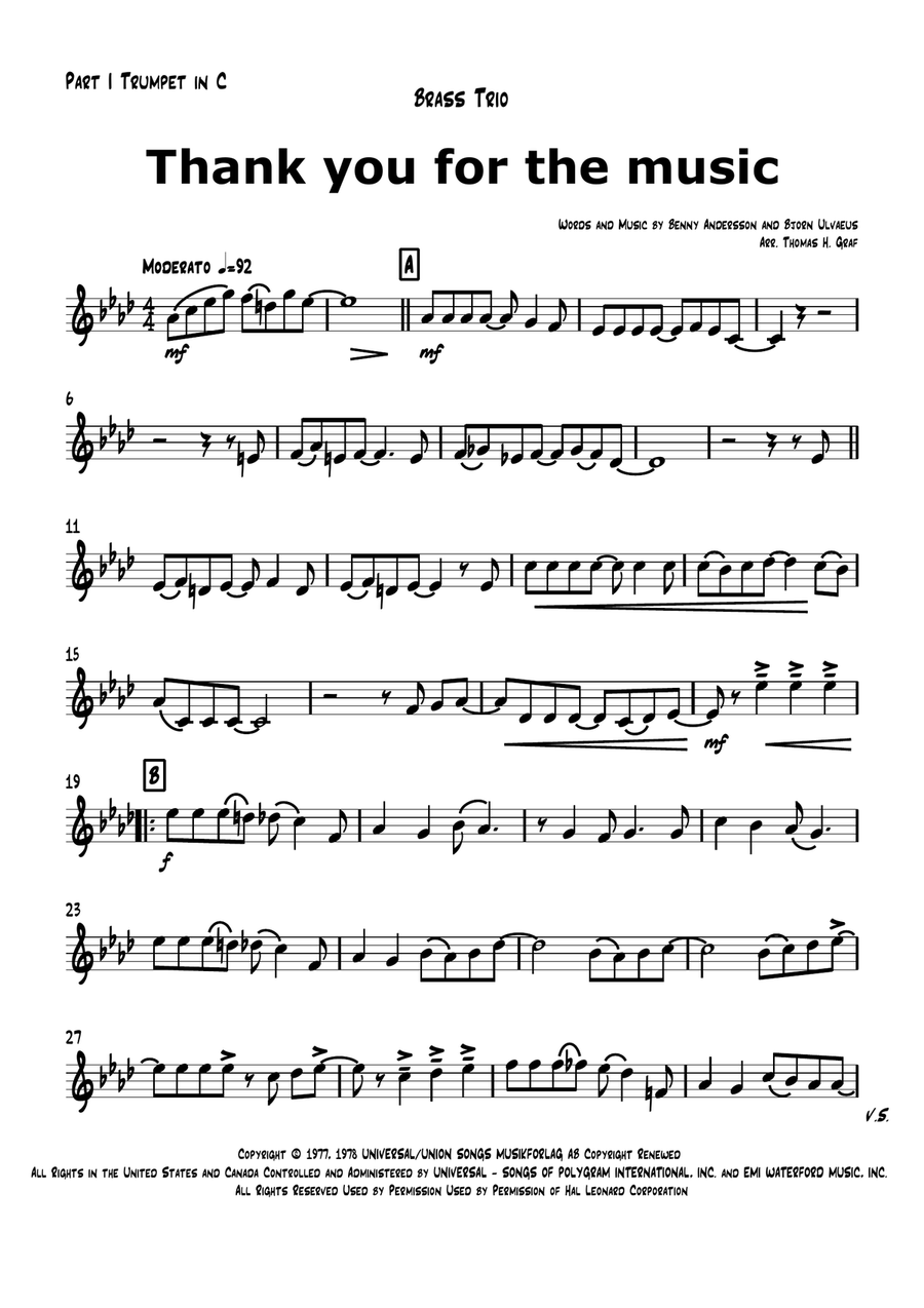 Thank You For The Music Brass Ensemble scores gallery preview page 4