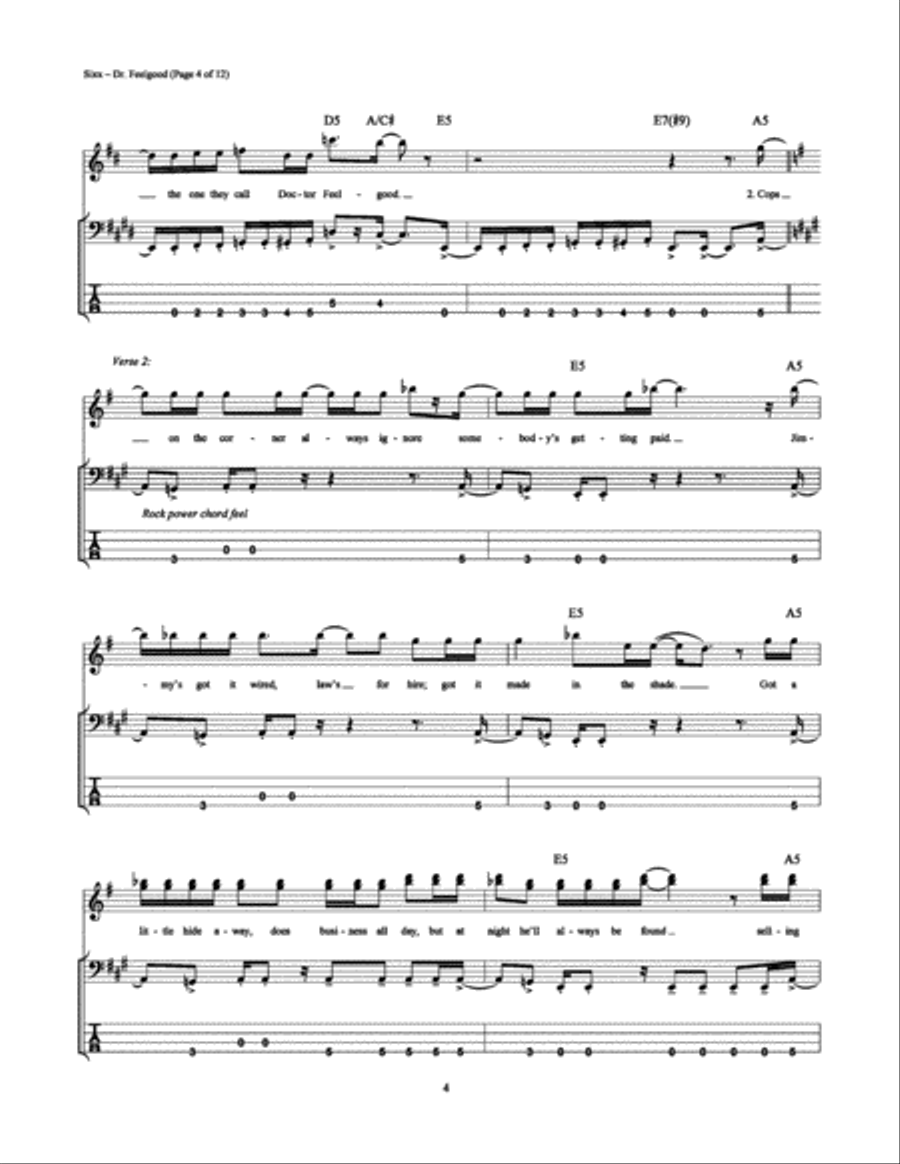 Dr. Feelgood Bass Guitar Tablature scores gallery preview page 4