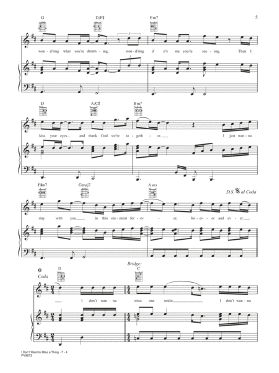 I Don't Want to Miss a Thing (from Armageddon) Piano, Vocal, Guitar scores gallery preview page 4