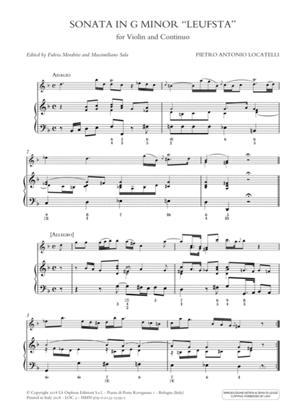 Sonata in G Minor ‘Leufsta’ for Violin and Continuo. Critical Edition