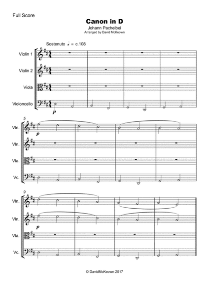 Pachelbel's Canon in D, for String Quartet