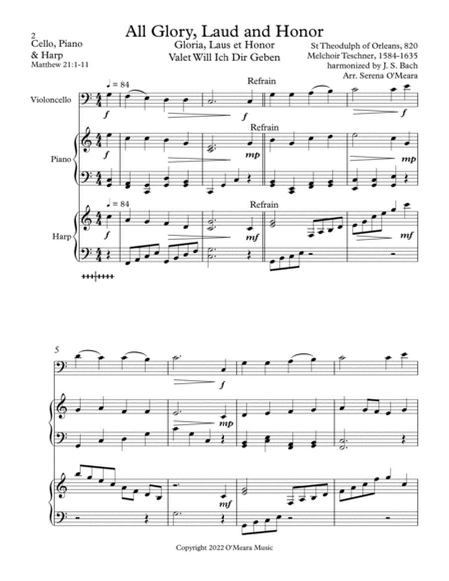 All Glory, Laud and Honor Trio for Cello, Harp and Piano image number null