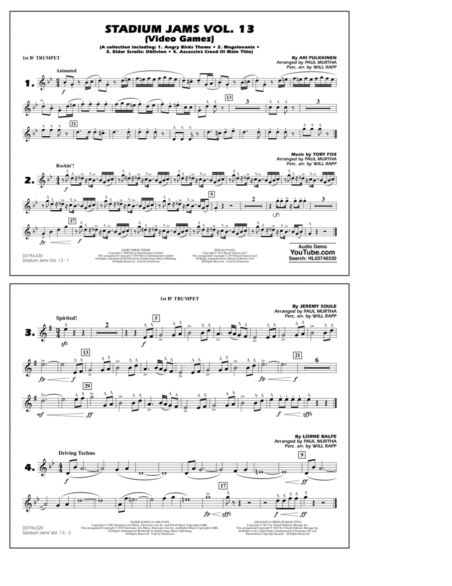 Stadium Jams Volume 13 (Video Games) - 1st Bb Trumpet B-Flat Trumpet scores gallery preview page 1
