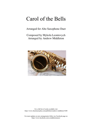 Carol of the Bells arranged for Saxophone Duet