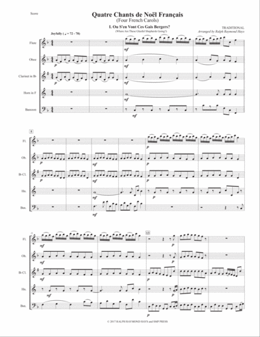 Quatre Chants de Noël Français (Four French Carols) for Woodwind Quintet Woodwind Quintet scores gallery preview page 2