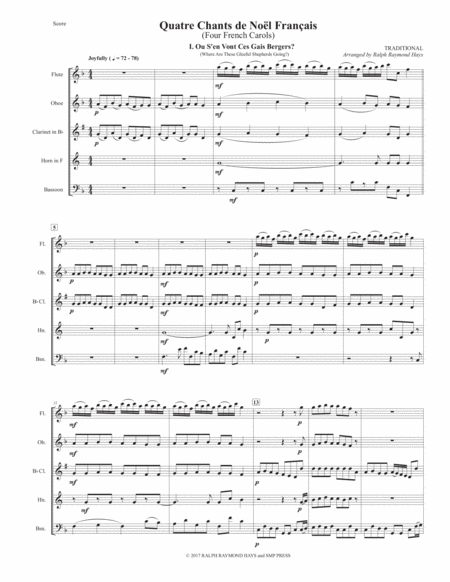 Quatre Chants de Noël Français (Four French Carols) for Woodwind Quintet image number null