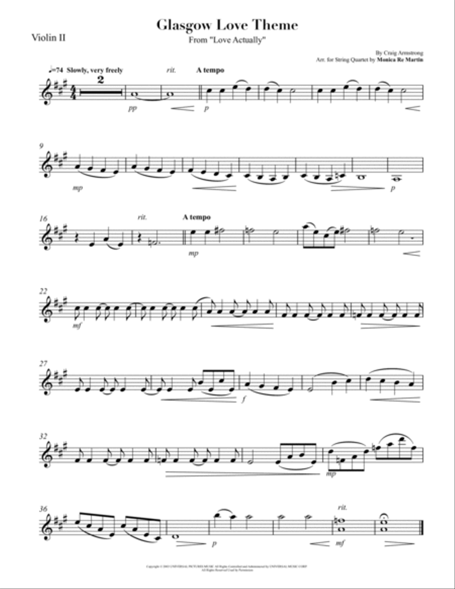 Glasgow Love Theme String Quartet scores gallery preview page 2