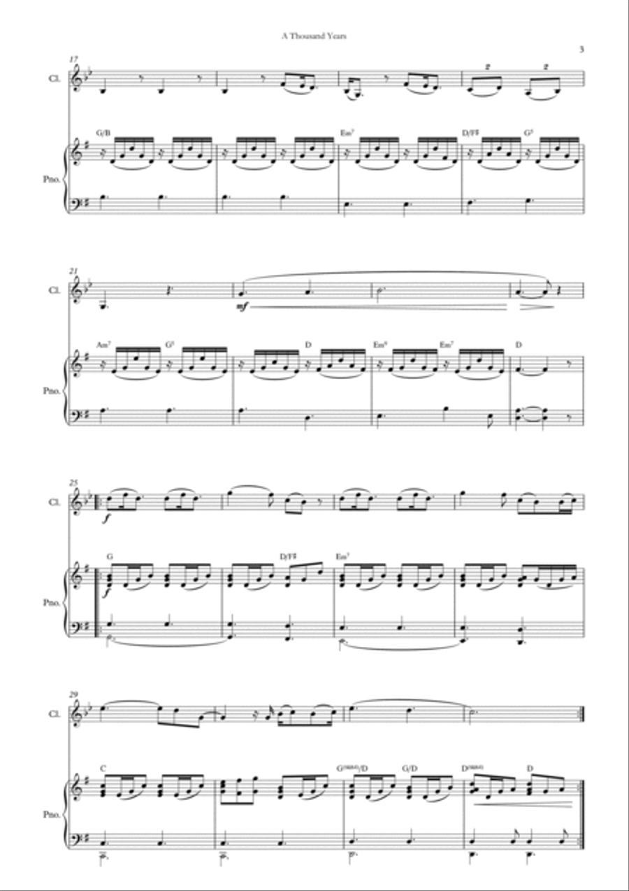 A Thousand Years Clarinet Solo scores gallery preview page 4