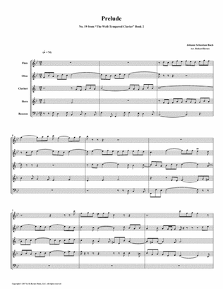 Prelude 19 from Well-Tempered Clavier, Book 2 (Woodwind Quintet)