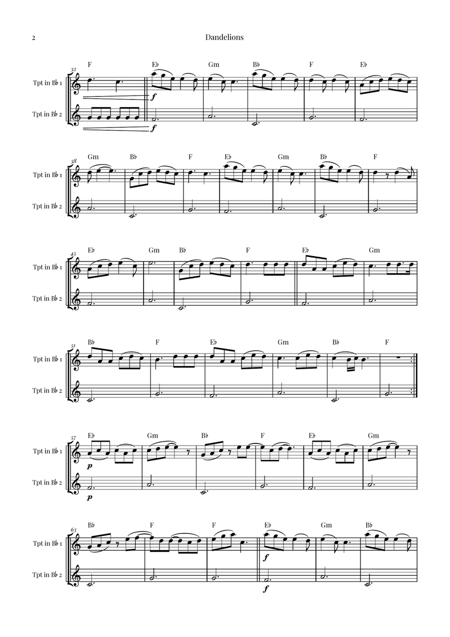 Dandelions Trumpet Duet scores gallery preview page 2