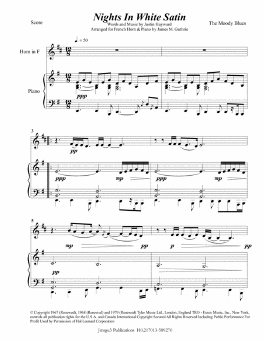 Nights In White Satin Horn scores gallery preview page 1