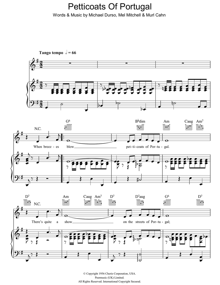 Petticoats Of Portugal (Rapariga Do Portugal) Piano, Vocal, Guitar scores gallery preview page 1