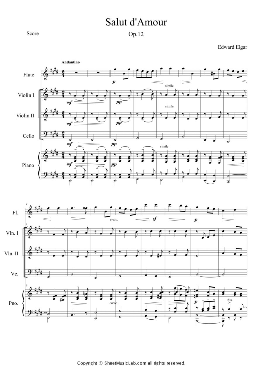 Salut d'amour Flute scores gallery preview page 1