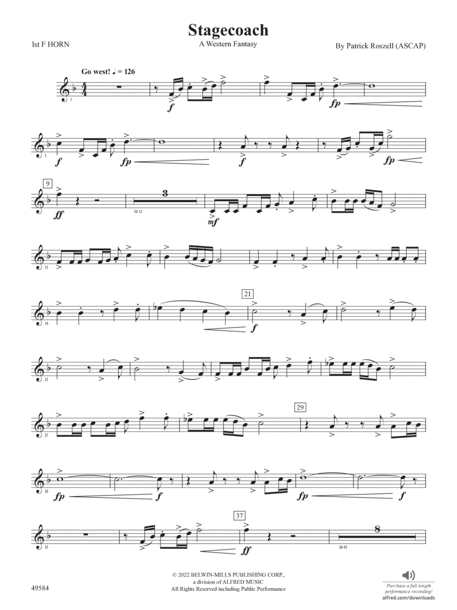 Stagecoach: 1st F Horn Stagecoach: 1st F Horn Concert Band scores gallery preview page 1