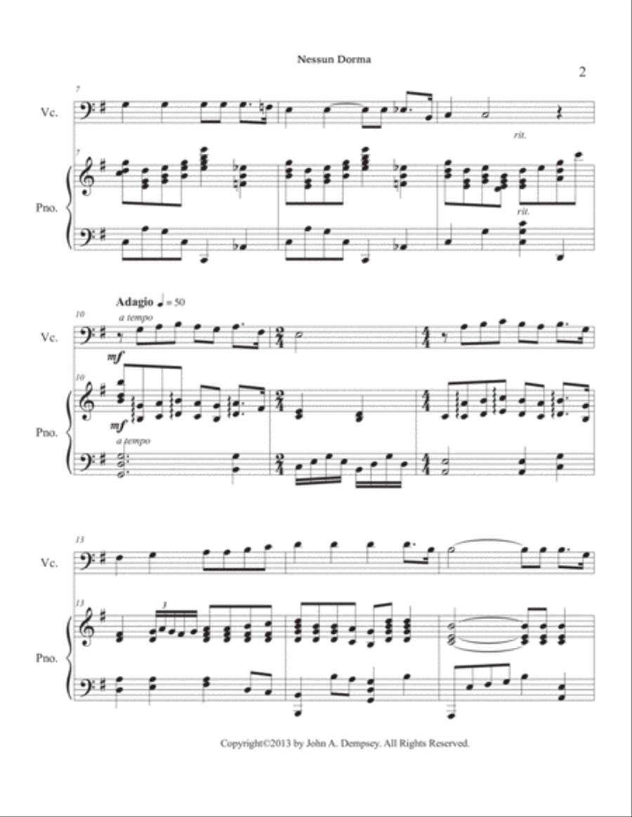 Nessun Dorma (Cello and Piano) Piano scores gallery preview page 6