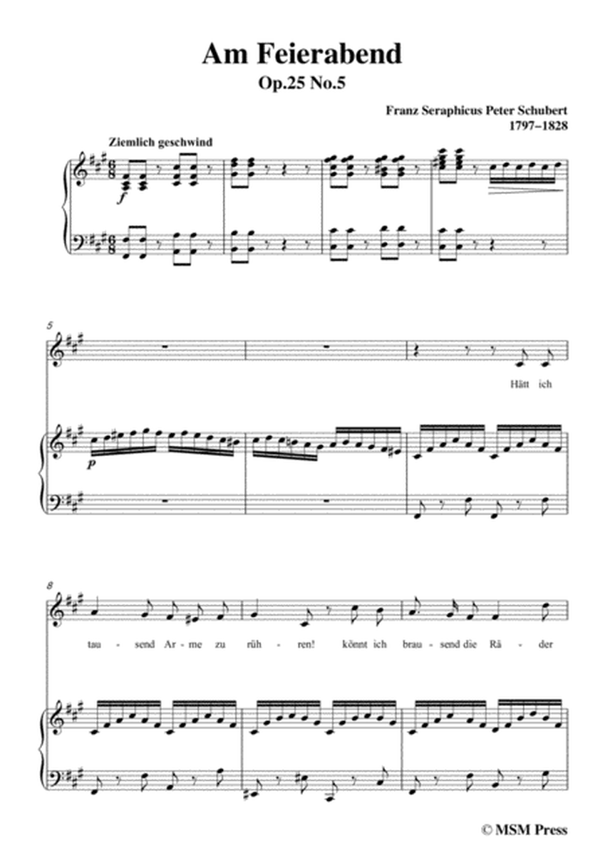 Schubert-Am Feierabend,from 'Die Schöne Müllerin',Op.25 No.5,in f sharp minor,for Voice&Piano image number null