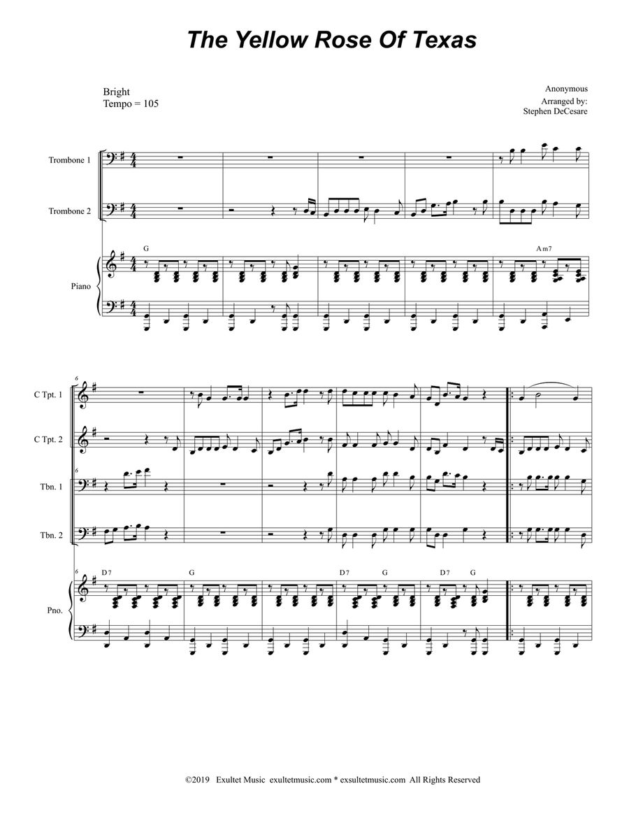 The Yellow Rose Of Texas (for Brass Quartet and Piano - Alternate Version) Brass Quartet scores gallery preview page 2