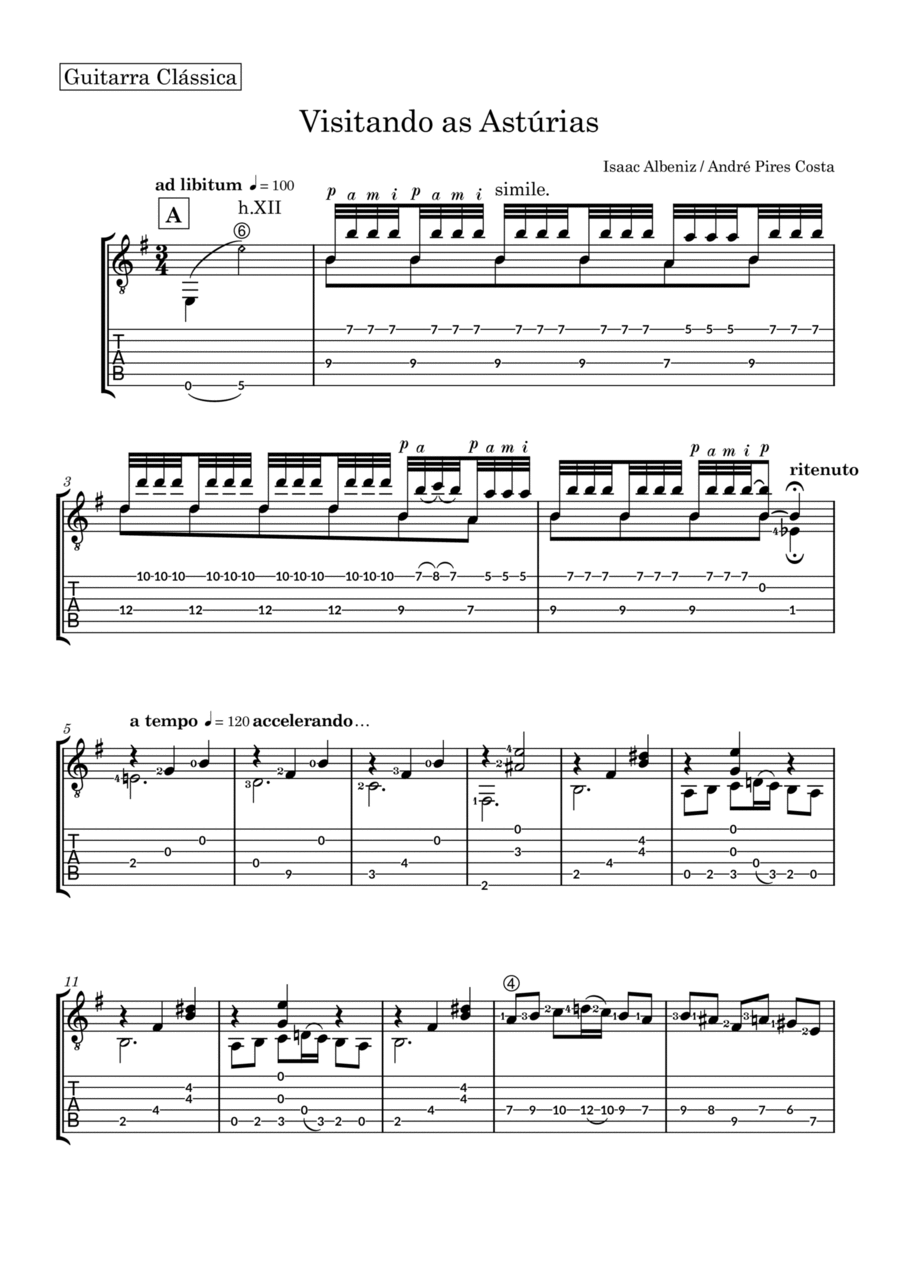 Asturias (Visitando as Asturias) - Isaac Albeniz for guitar with Tabs Classical Guitar scores gallery preview page 1
