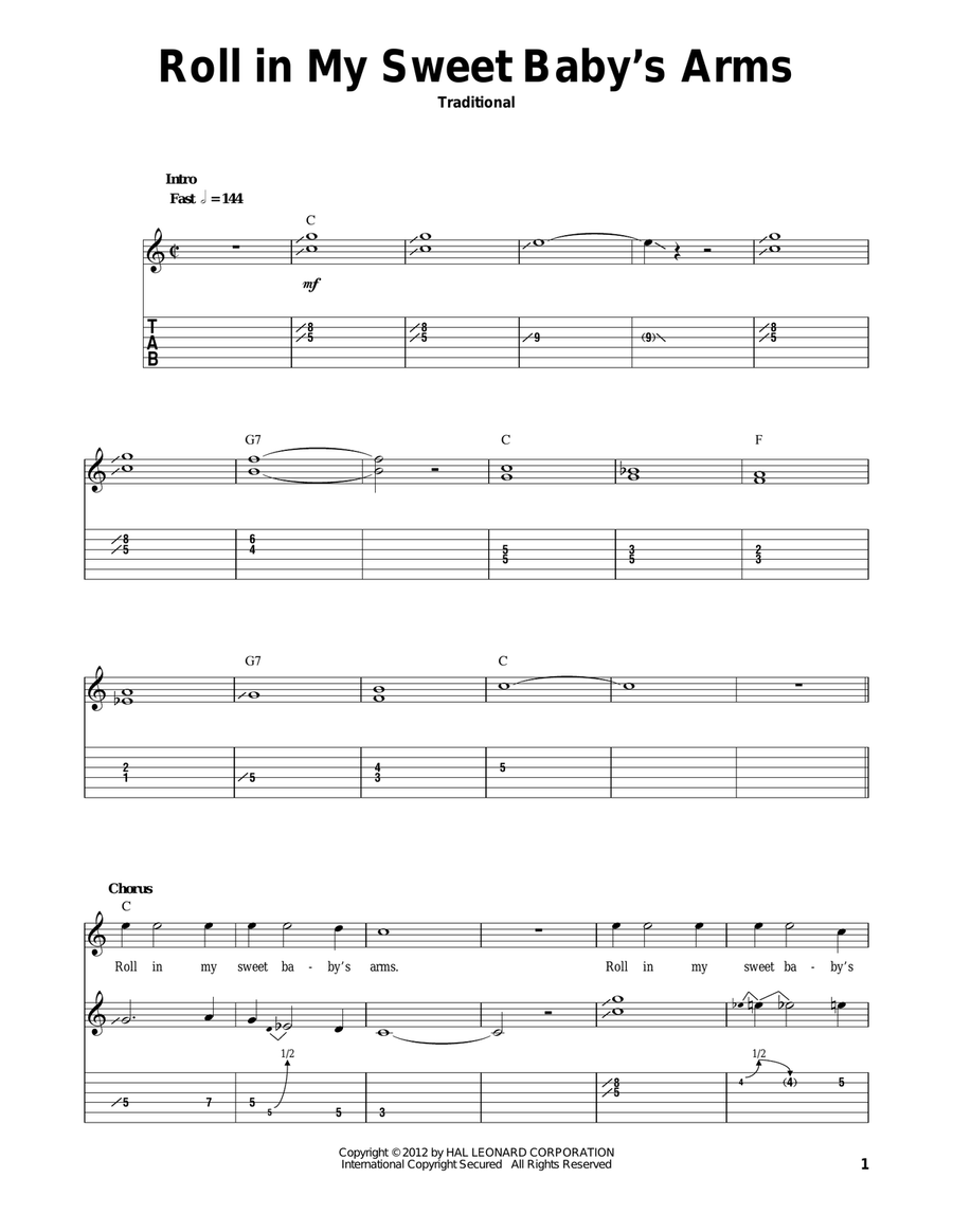 Roll In My Sweet Baby's Arms Acoustic Guitar scores gallery preview page 1