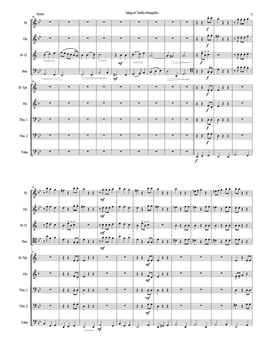 Salga el torillo hosquillo (Let the little wild bull out) arranged for wind and brass ensemble Woodwind Ensemble scores gallery preview page 3