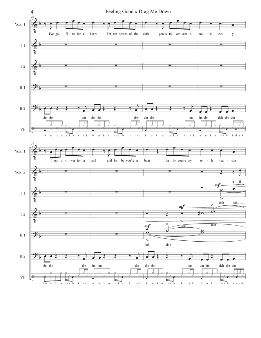 Medley: Feeling Good with Drag Me Down TTBB scores gallery preview page 4