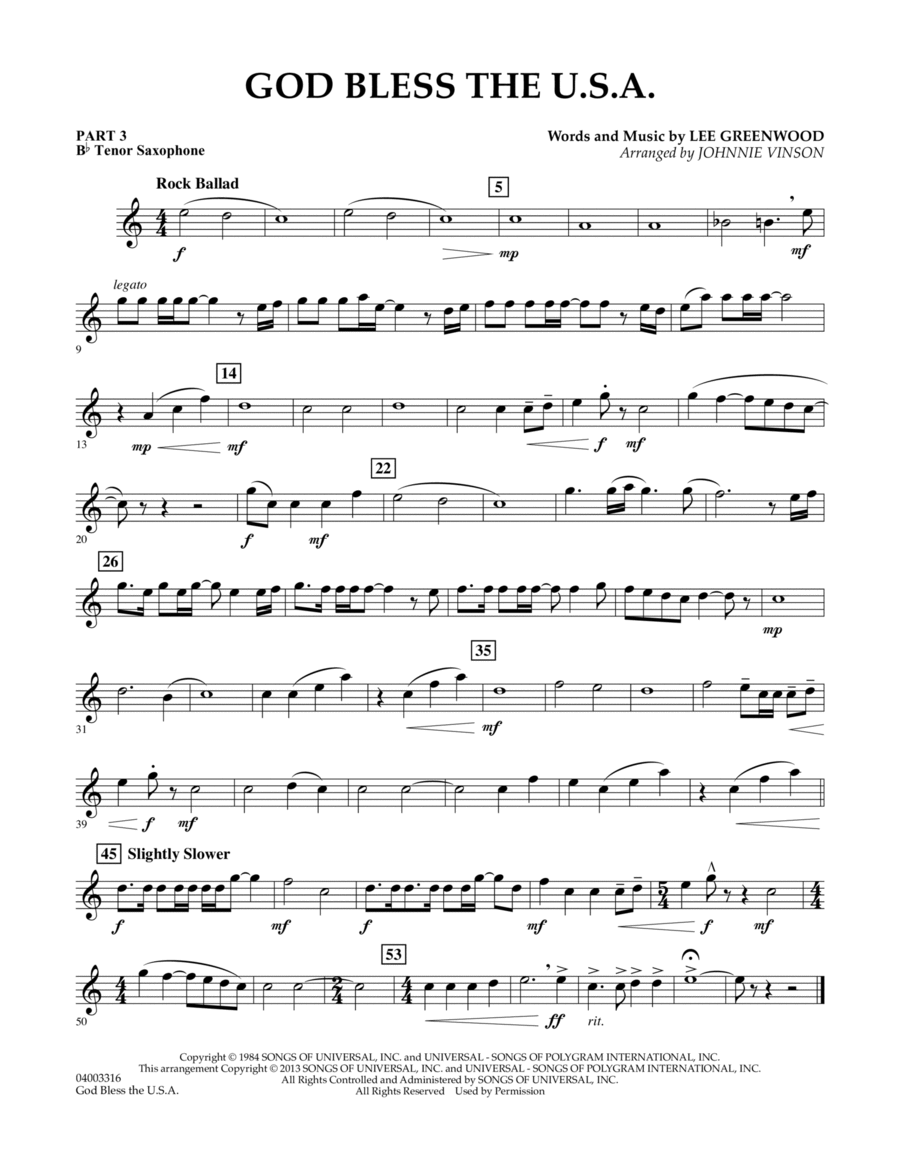 God Bless The U.S.A. - Pt.3 - Bb Tenor Saxophone