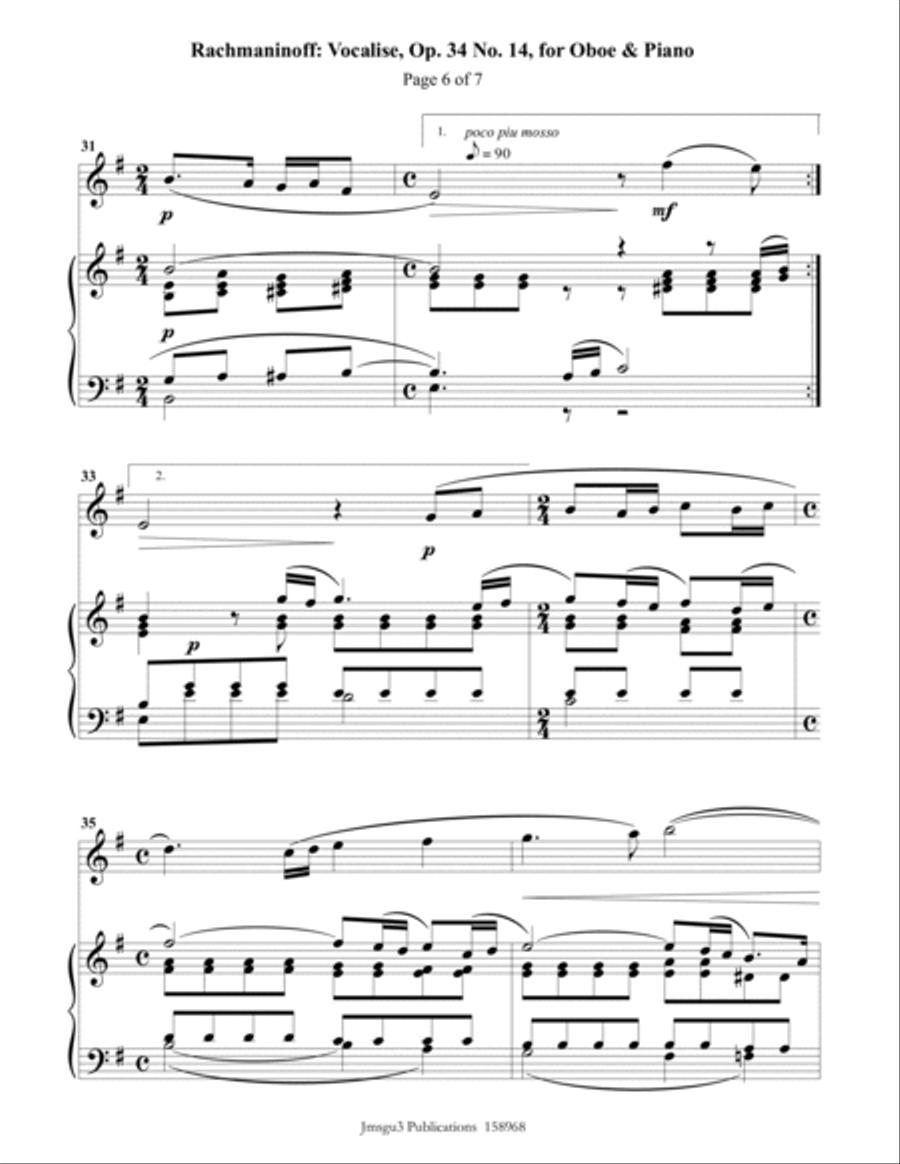 Rachmaninoff: Vocalise for Oboe & Piano Piano scores gallery preview page 6