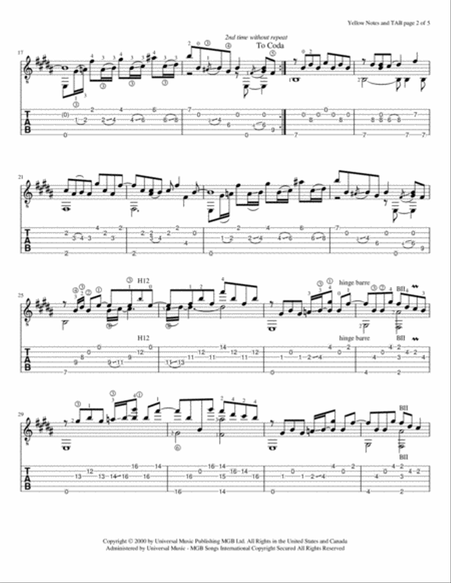 Yellow Guitar Tablature scores gallery preview page 2