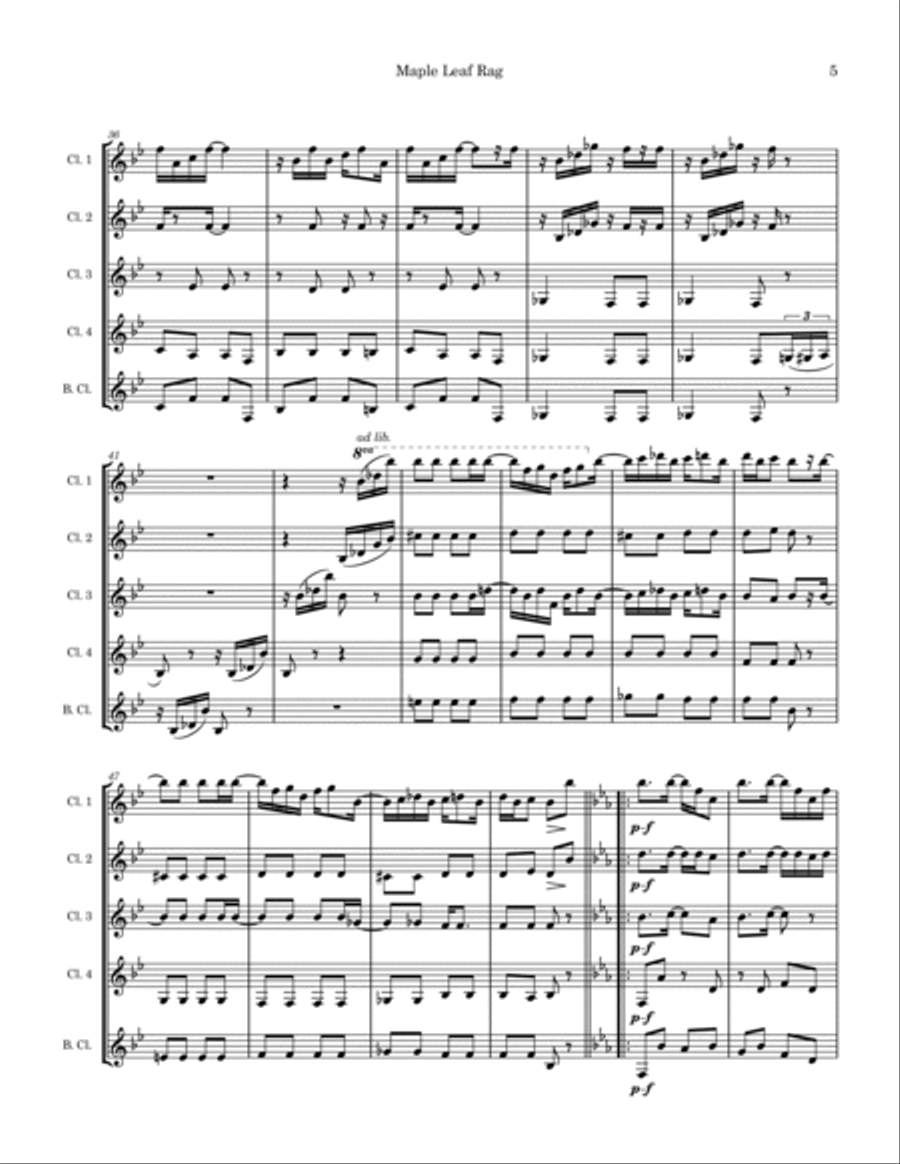 Maple Leaf Rag for Clarinet Quintet Clarinet Quintet scores gallery preview page 5