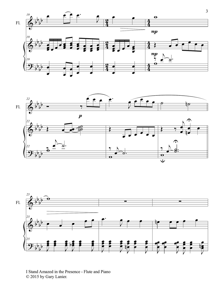 Gary Lanier: I STAND AMAZED in the PRESENCE (Duet – Flute & Piano with Parts) Woodwind Duet scores gallery preview page 4