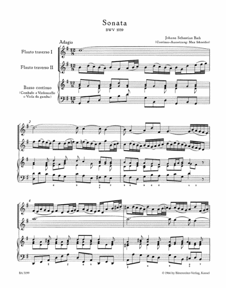 Trio Sonata for two Flutes and Basso continuo G major BWV 1039