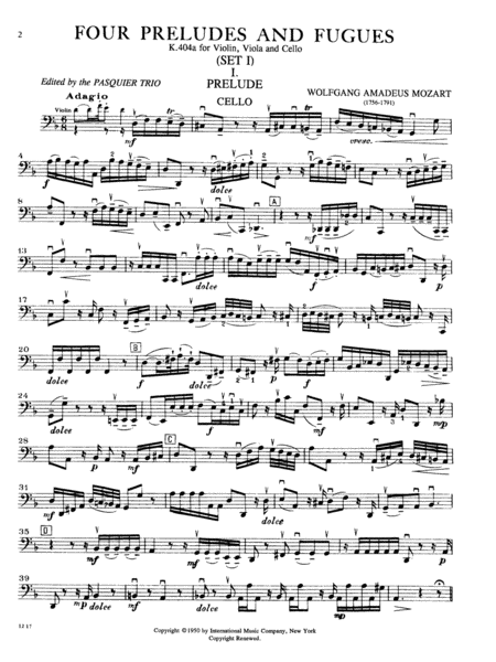 Six Preludes And Fugues - Set 1. Four Preludes And Fugues by Johann Sebastian Bach String Trio - Sheet Music