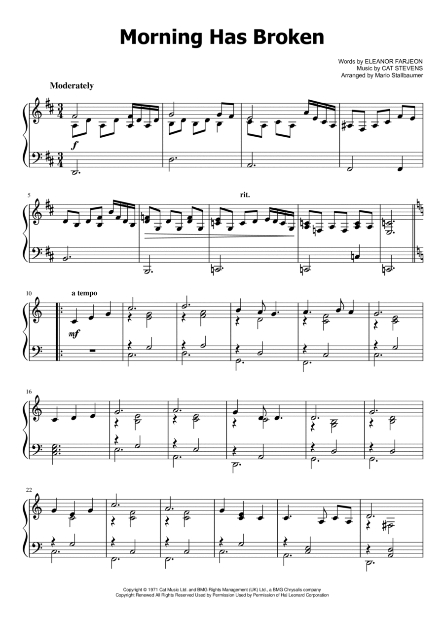 Morning Has Broken Piano Solo scores gallery preview page 1
