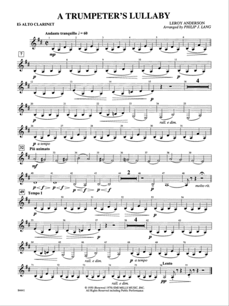 Trumpeter's Lullaby (with Trumpet Solo): E-flat Alto Clarinet Concert Band scores gallery preview page 1