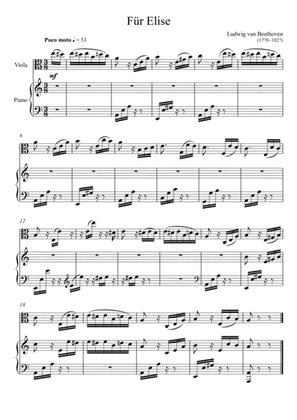 Book cover for Beethoven - Für Elise (Viola Solo) Easy Version