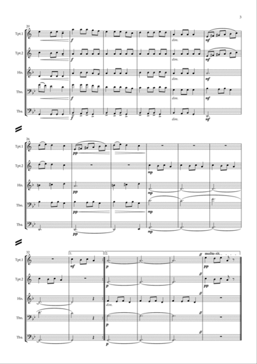Leontovych: Schedryk (Carol of the Bells) - brass quintet Brass Quintet scores gallery preview page 3
