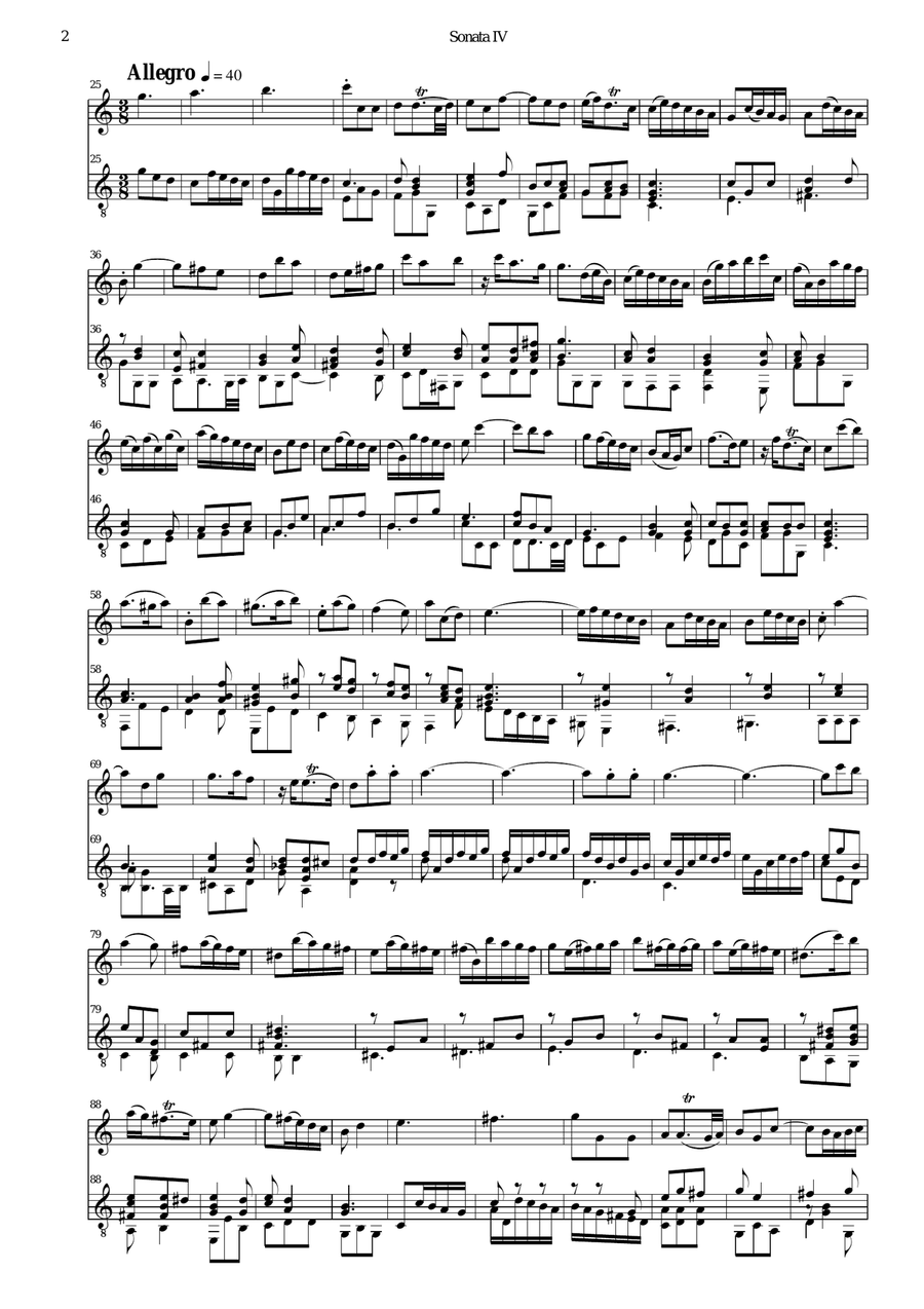 Sonata No IV arranged for flute or alto recorder and guitar Flute scores gallery preview page 2