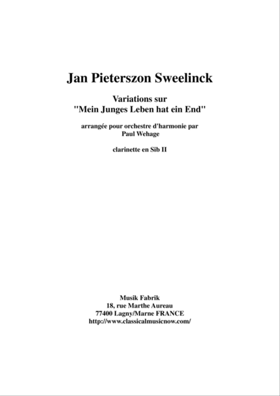 Jan Pieterszoon Sweelinck/Paul Wehage - Variations on "Mein Juges Leben hat ein ende- arranged for