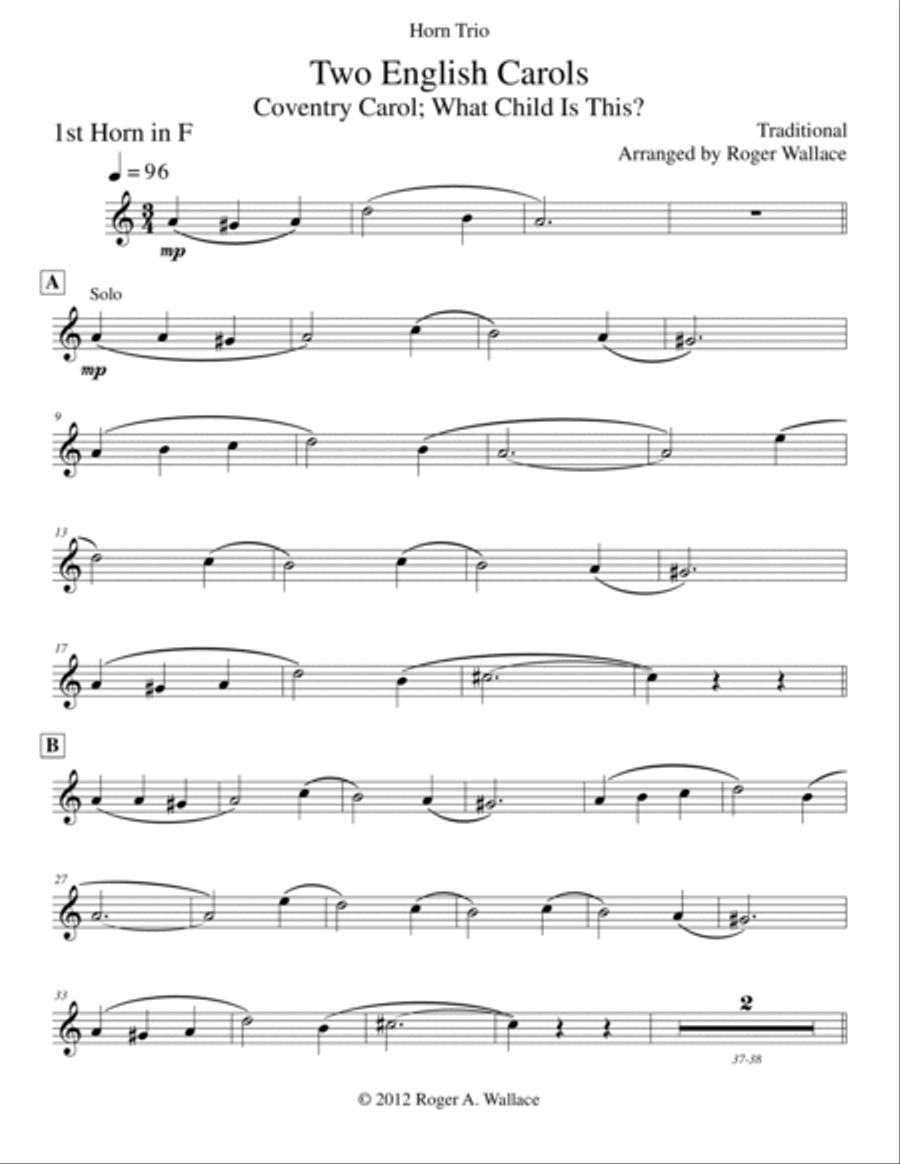 Two English Carols (Coventry Carol; What Child Is This?) - Horn Trio Brass Trio scores gallery preview page 4