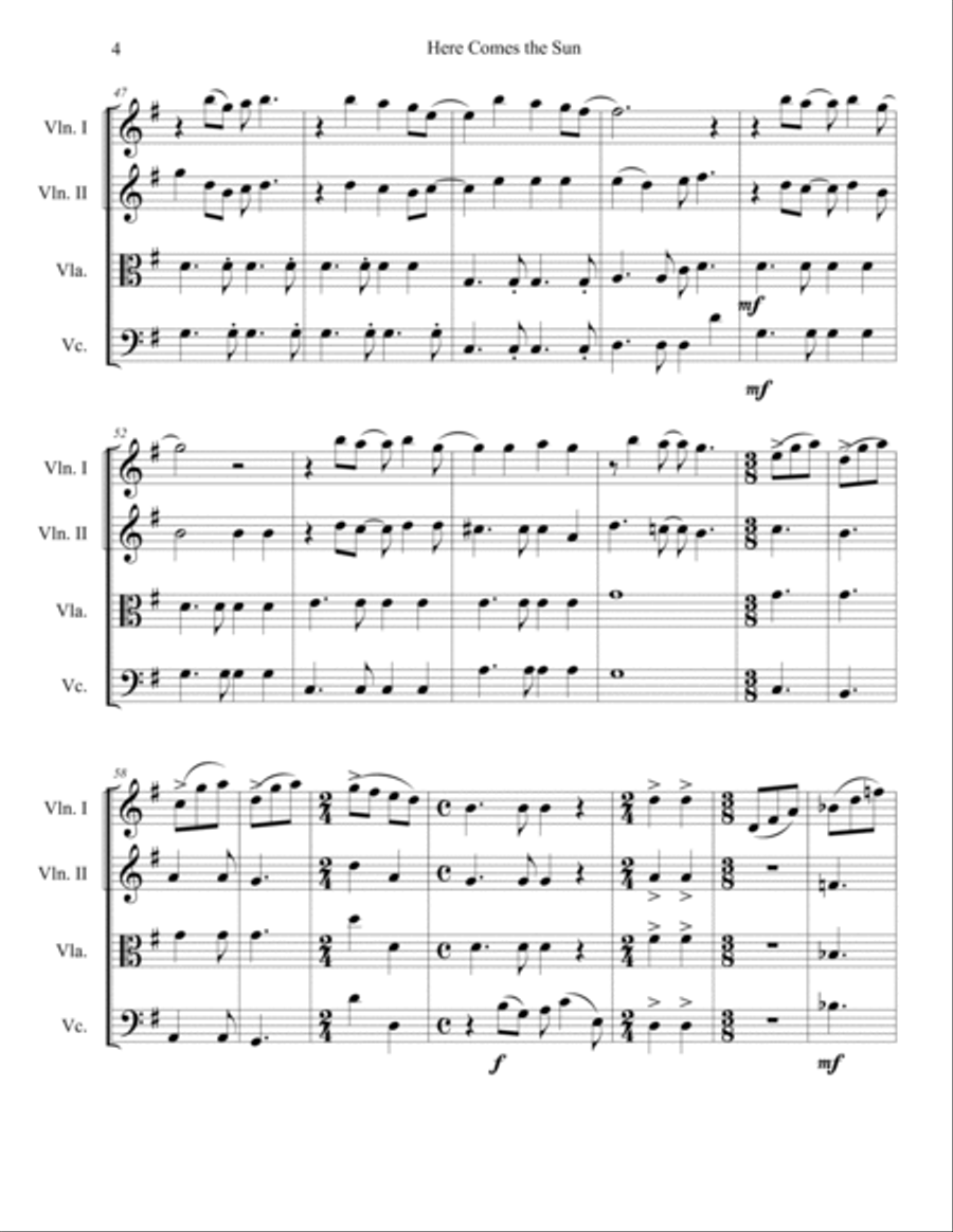 Here Comes The Sun String Quartet scores gallery preview page 4