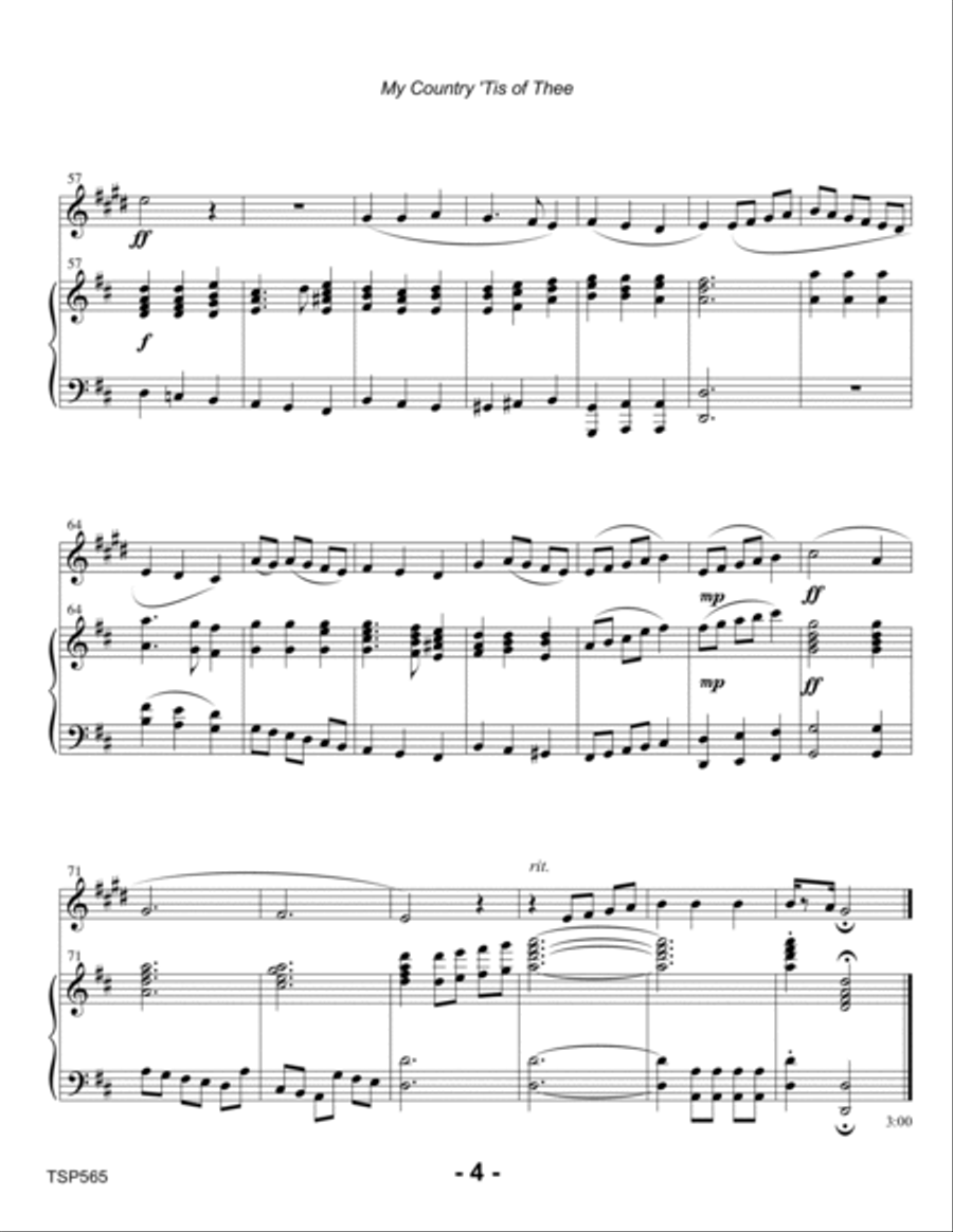 MY COUNTRY TIS OF THEE (America) - TRUMPET SOLO with Piano Accompaniment Trumpet Solo scores gallery preview page 4
