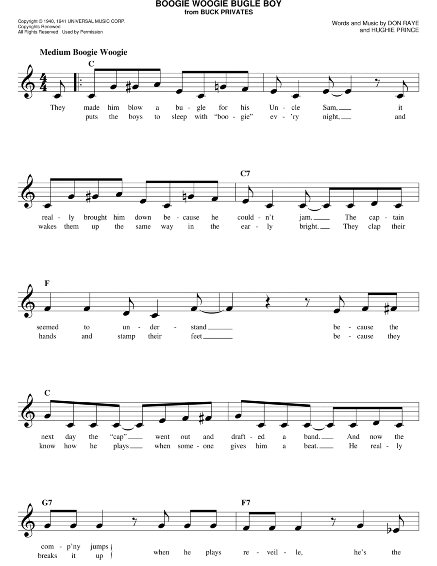 Boogie Woogie Bugle Boy Piano scores gallery preview page 1
