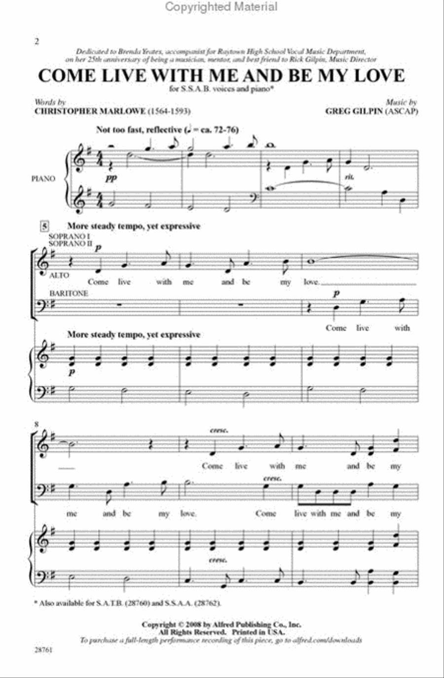 Come Live with Me and Be My Love 3-Part scores gallery preview page 2